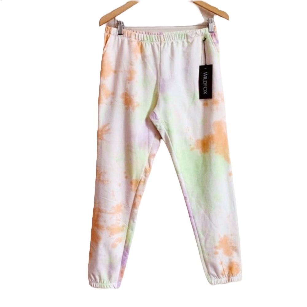 NWT Wildfox Sweatpants Rory Rainbow Sherbet Wash Fleece Tie Dye Joggers Lounge